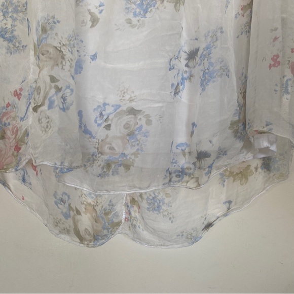 Ambra Italy Silk Floral Sleeveless Sheer Overlay Flowy Blouse- Size Large - Picture 4 of 8
